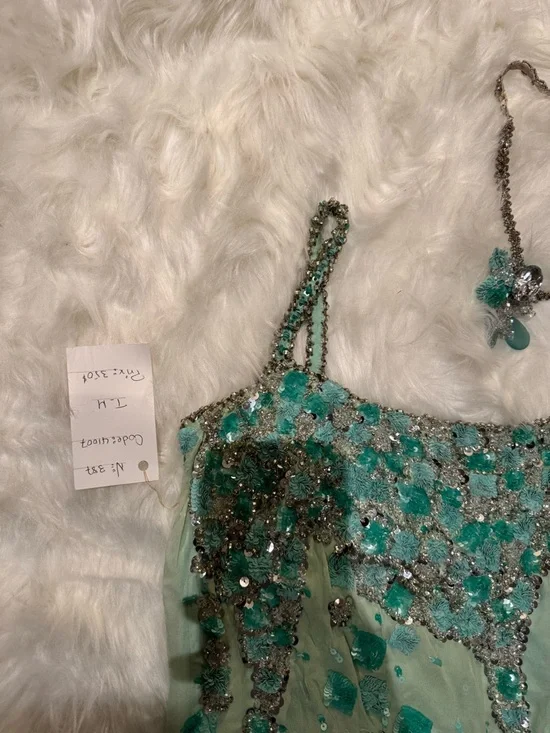 Embellished Mint Green Spaghetti Strap Dress - Picture 3 of 5